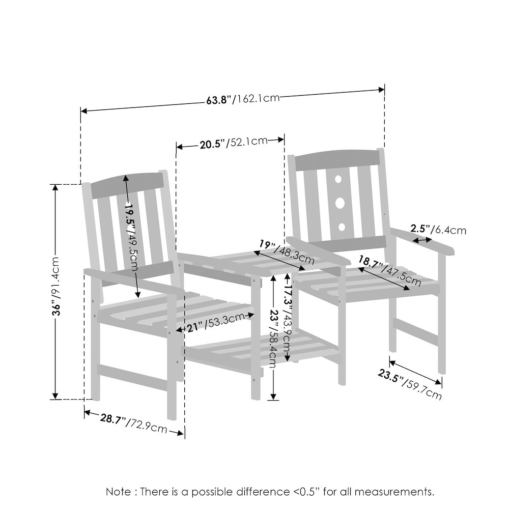 Dalam Hardwood Conversation Set with Attached Coffee Table and Umbrella Hole. Picture 2