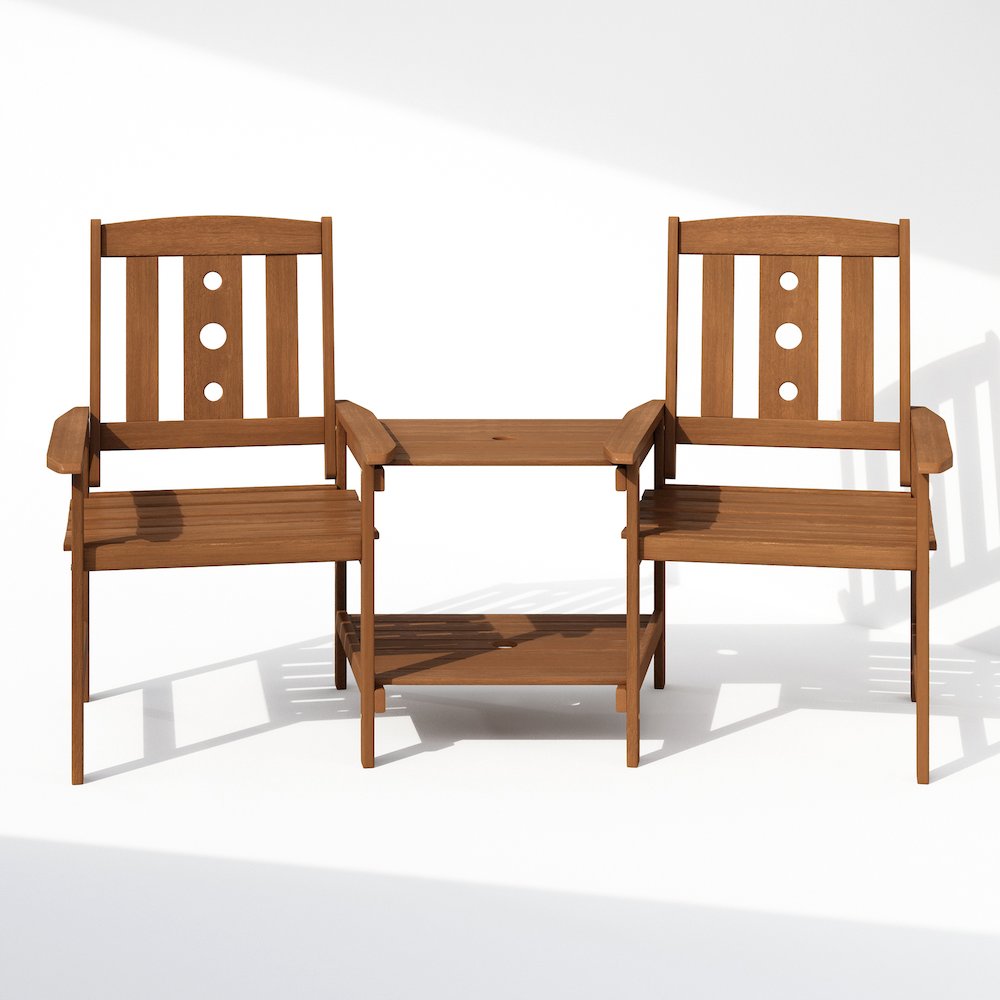 Dalam Hardwood Conversation Set with Attached Coffee Table and Umbrella Hole. Picture 3