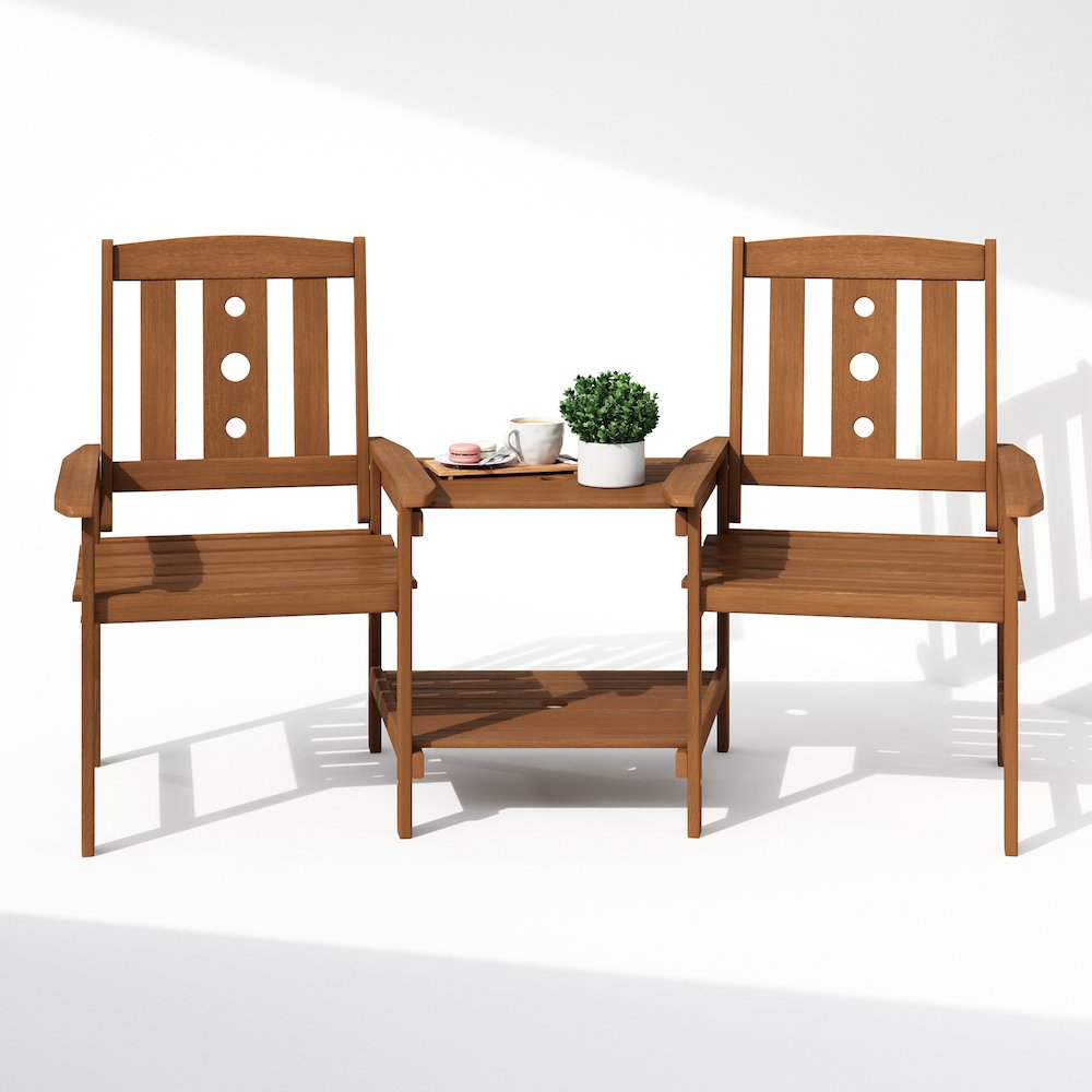 Dalam Hardwood Conversation Set with Attached Coffee Table and Umbrella Hole. Picture 5