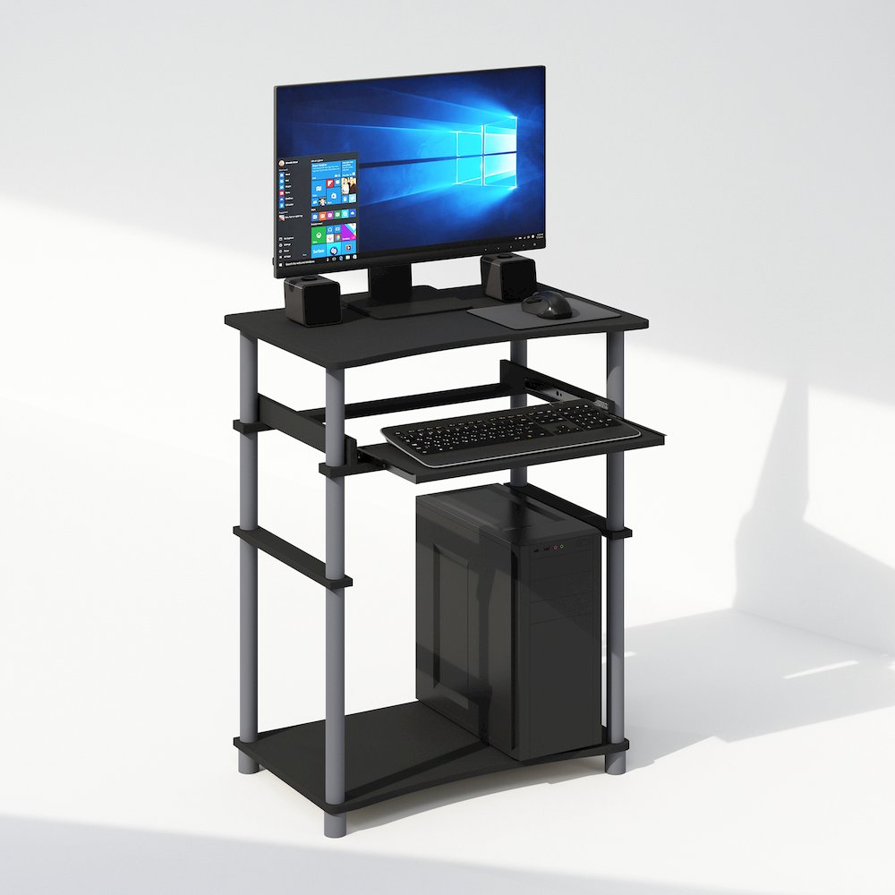 Home Office Writing Desk, Computer Desk with Keyboard Tray, Black/Grey. Picture 4