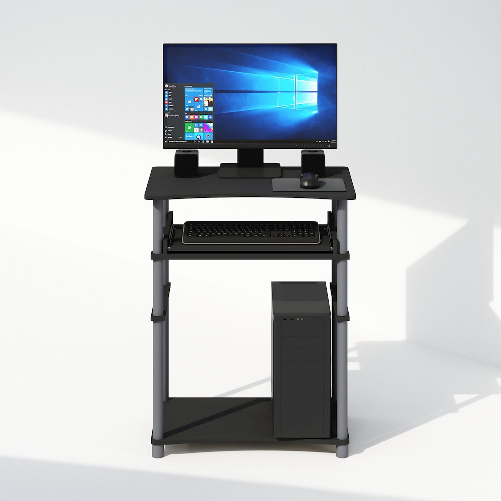 Home Office Writing Desk, Computer Desk with Keyboard Tray, Black/Grey. Picture 5