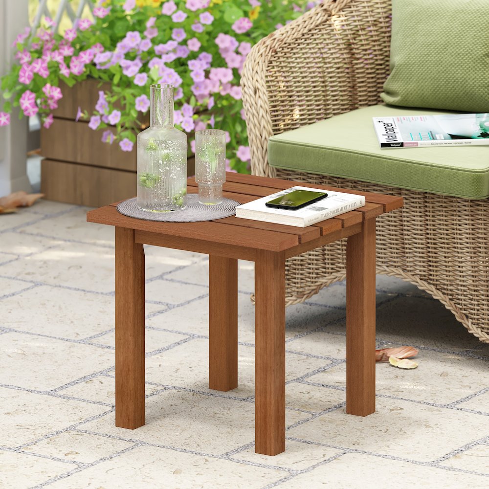 Tioman Hardwood Outdoor Patio End Table, Side Table in Teak Oil, Natural. Picture 6