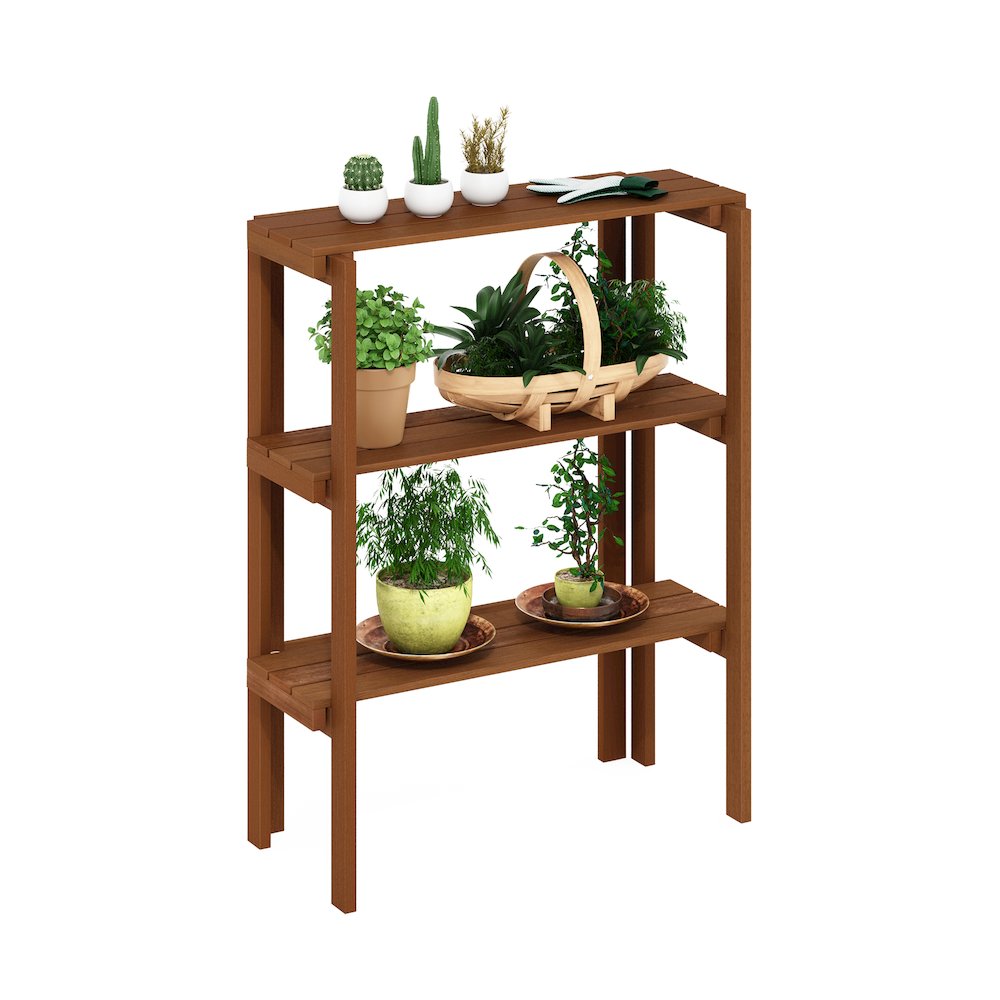 Tioman Outdoor Toolless Multipurpose Display Shelf, Plant Stand, 3-Tier, Natural. Picture 4