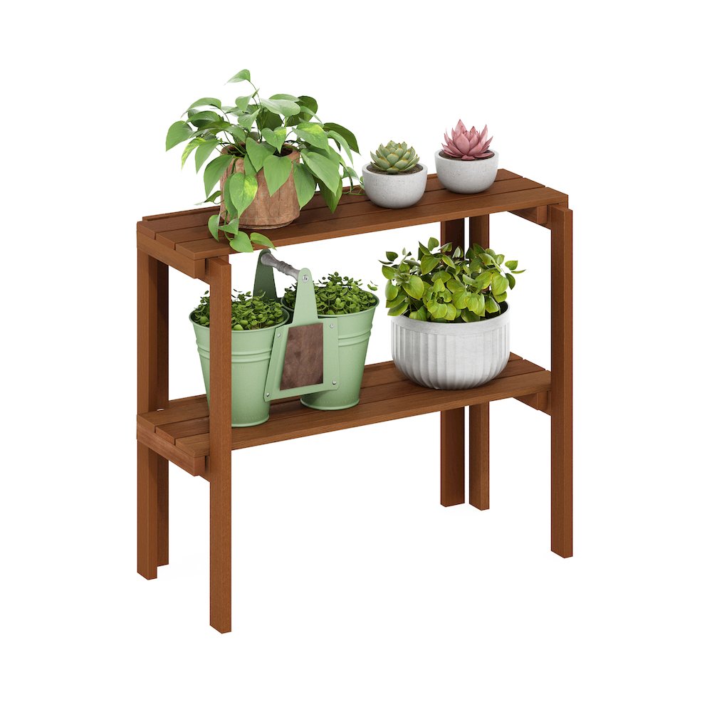 Tioman Outdoor Toolless Multipurpose Display Shelf, Plant Stand, 2-Tier, Natural. Picture 4
