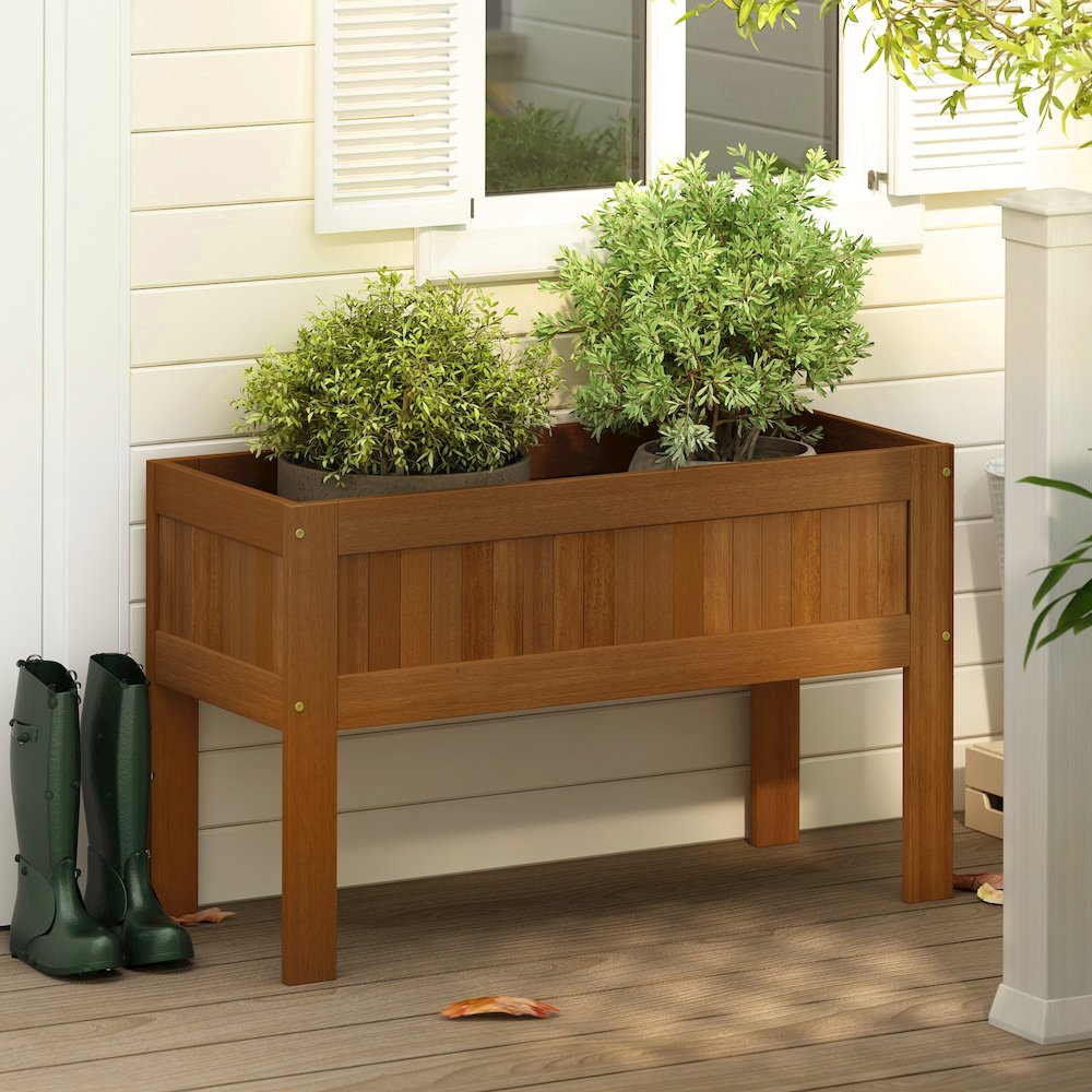 Outdoor Elevated Standing Planter Box, Raised Garden Bed with Legs, Natural. Picture 6