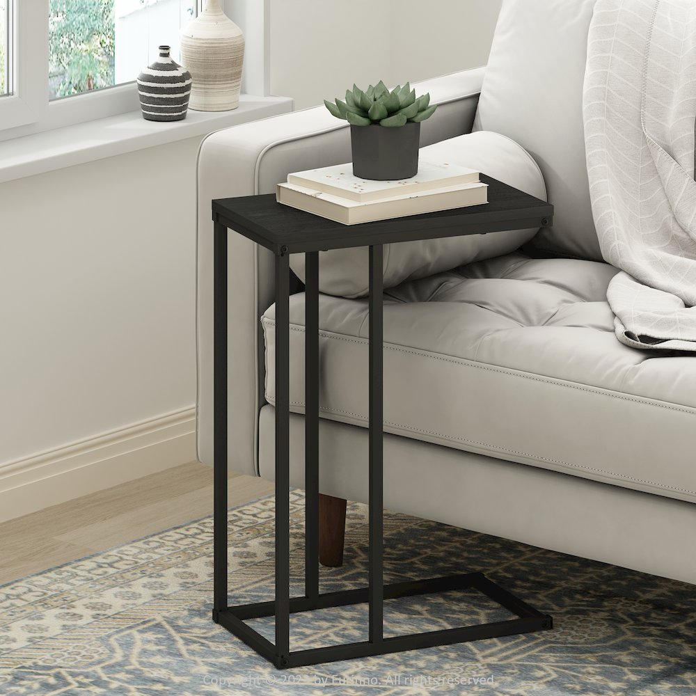 C-Shaped Side Table, End Table for Couch, Sofa & Bed with Metal Frame, Americano. Picture 6