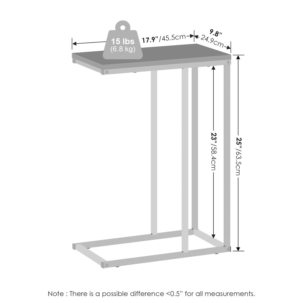 C-Shaped Side Table, End Table for Couch, Sofa & Bed with Metal Frame, Americano. Picture 2