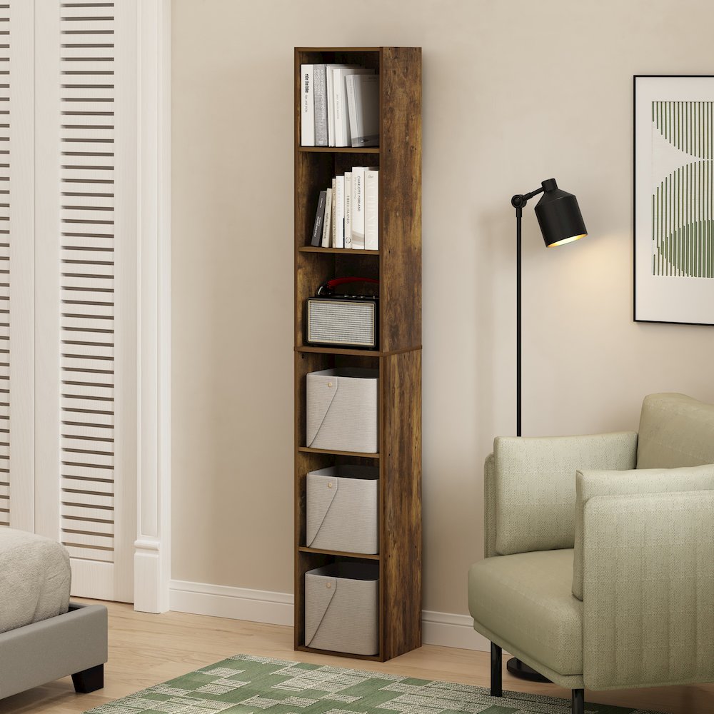Luder 6-Tier Open Shelf Bookcase, Amber Pine. Picture 6