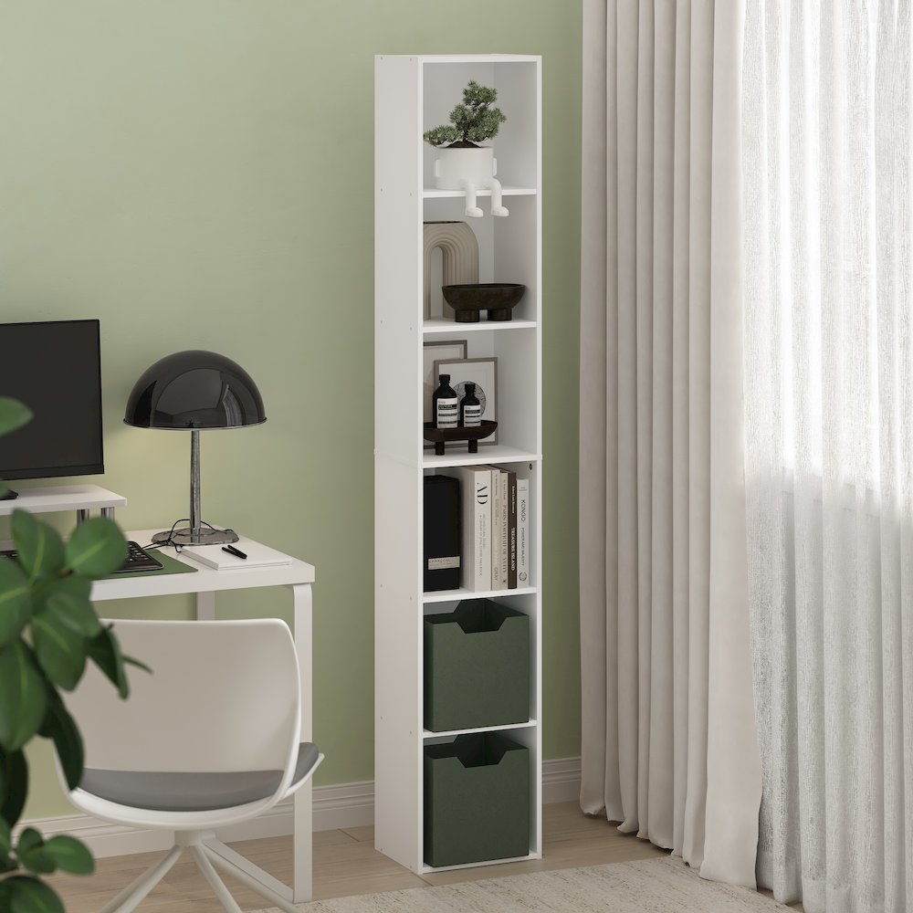 Luder 6-Tier Open Shelf Bookcase, White. Picture 6