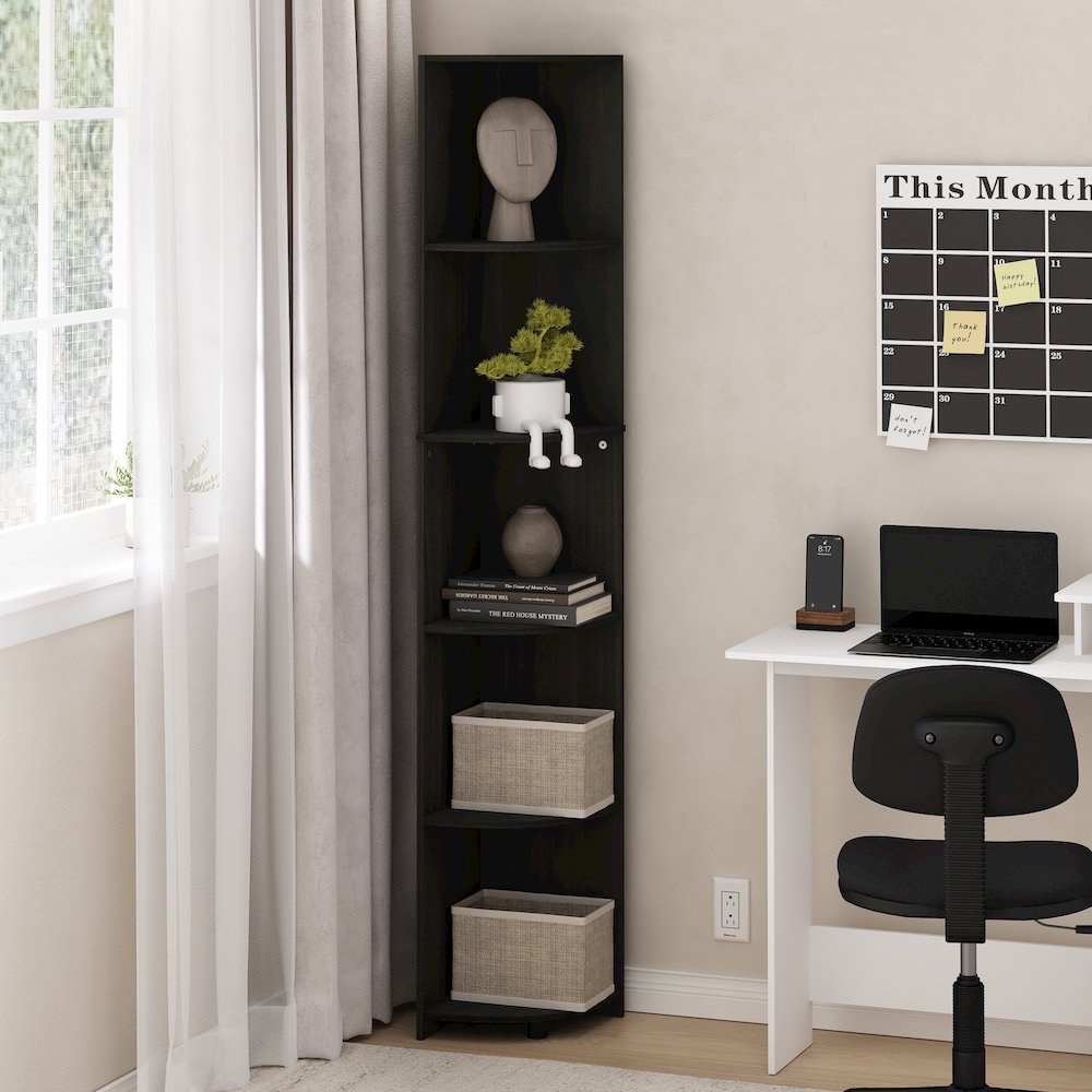 Econ 5-Tier Corner Shelf Bookcase, Bookshelf, Espresso. Picture 6