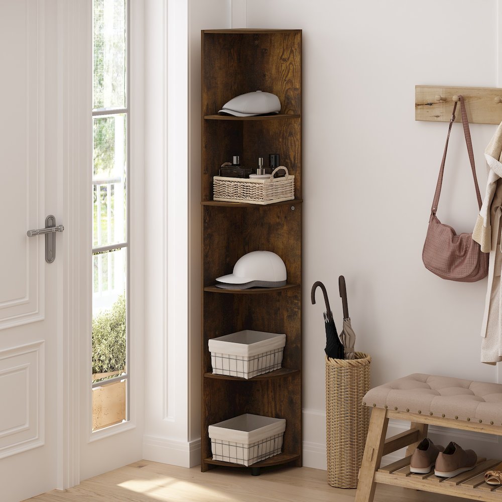 Econ 5-Tier Corner Shelf Bookcase, Bookshelf, Amber Pine. Picture 6