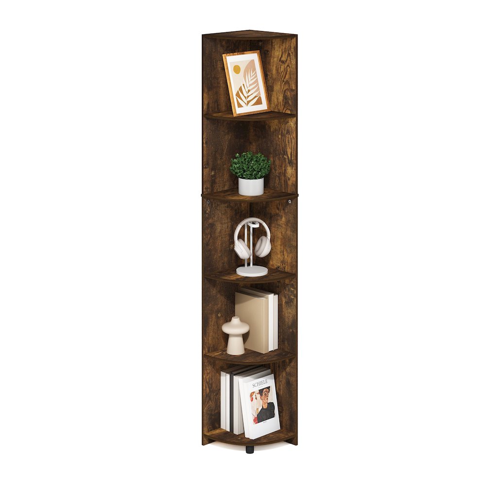 Econ 5-Tier Corner Shelf Bookcase, Bookshelf, Amber Pine. Picture 4