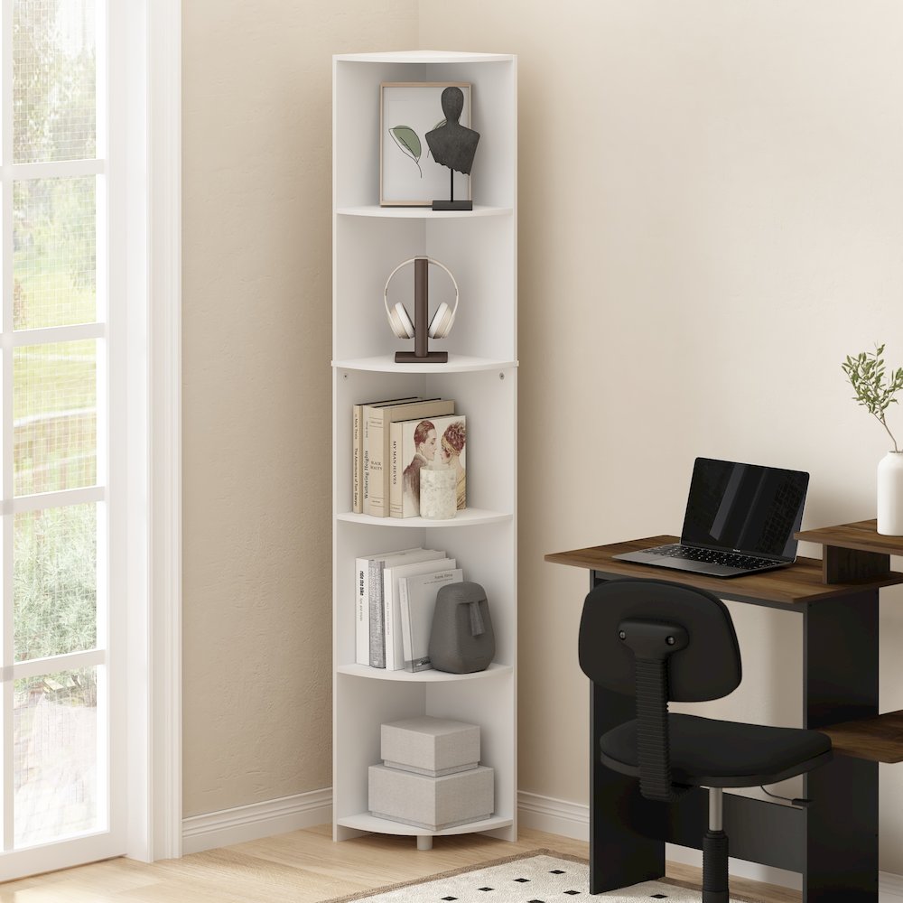 Econ 5-Tier Corner Shelf Bookcase, Bookshelf, White. Picture 6