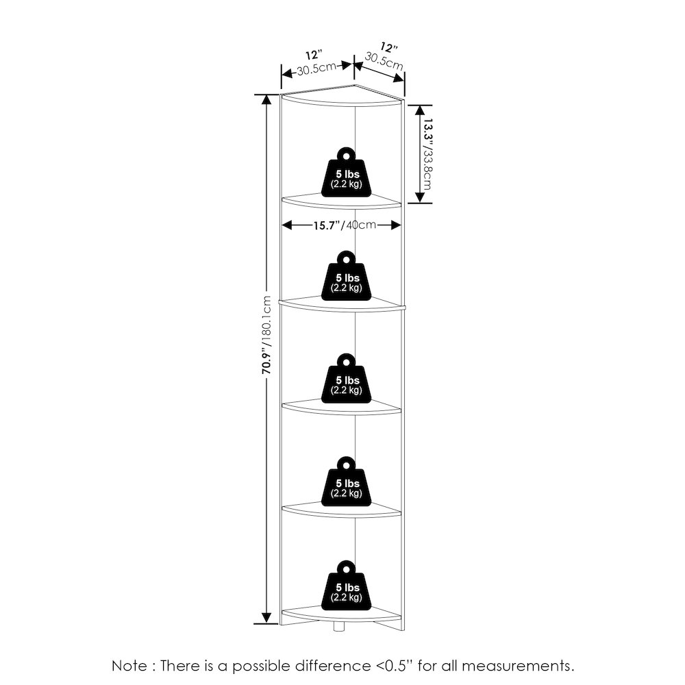 Econ 5-Tier Corner Shelf Bookcase, Bookshelf, White. Picture 2