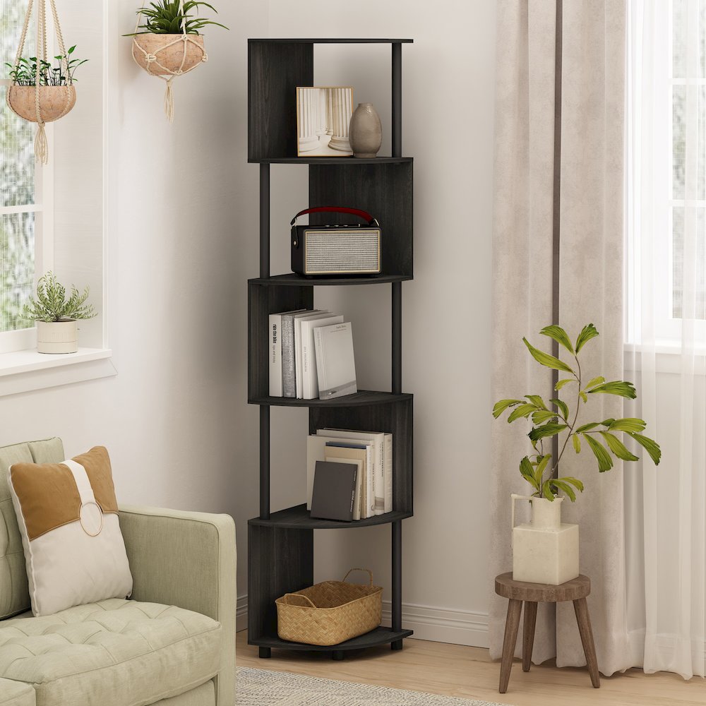Econ 5-Tier Zigzag Corner Shelf Bookcase, Bookshelf, Espresso/Black. Picture 6