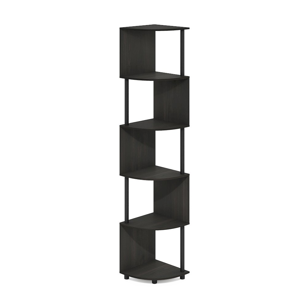 Econ 5-Tier Zigzag Corner Shelf Bookcase, Bookshelf, Espresso/Black. Picture 1