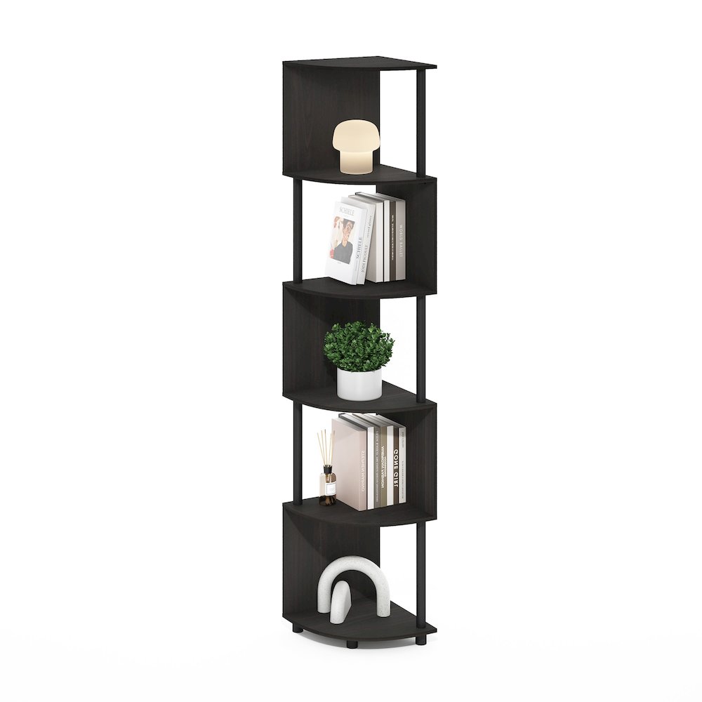Econ 5-Tier Zigzag Corner Shelf Bookcase, Bookshelf, Espresso/Black. Picture 4