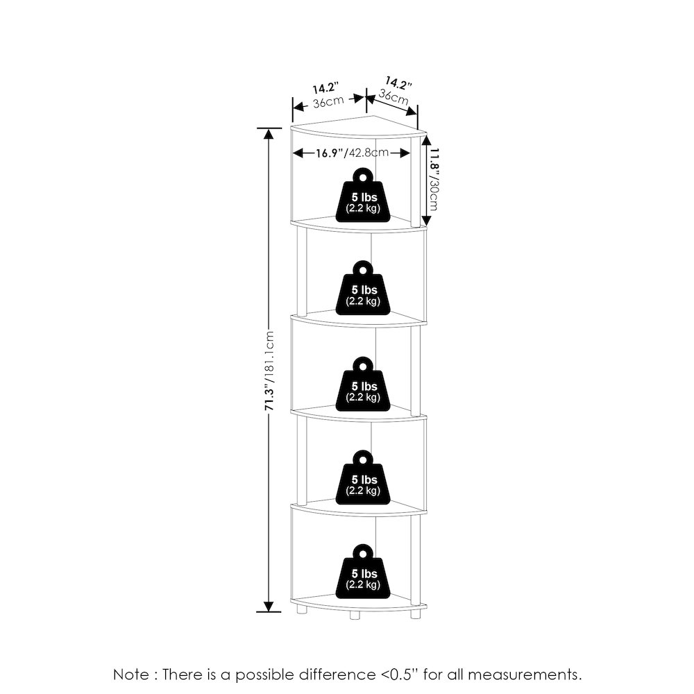 Econ 5-Tier Zigzag Corner Shelf Bookcase, Bookshelf, Amber Pine/Black. Picture 2