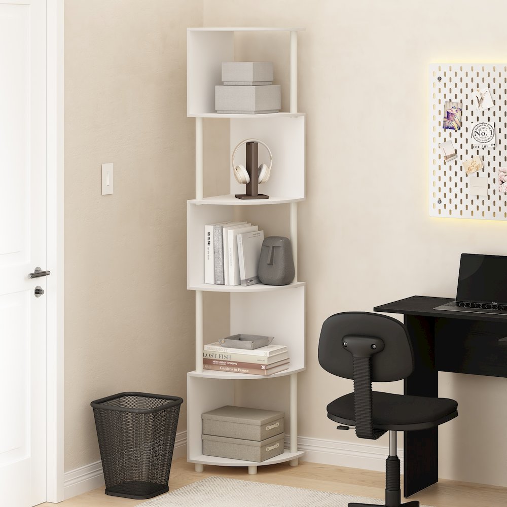 Econ 5-Tier Zigzag Corner Shelf Bookcase, Bookshelf, White/White. Picture 6