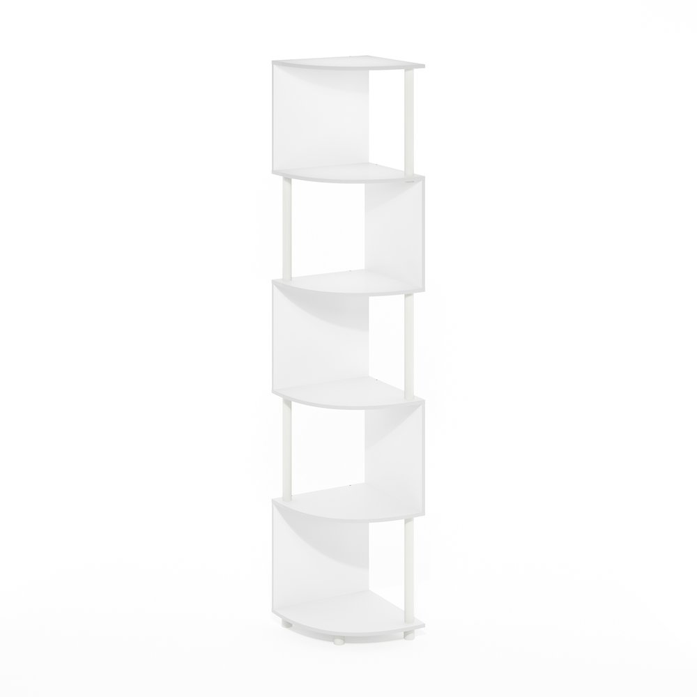 Econ 5-Tier Zigzag Corner Shelf Bookcase, Bookshelf, White/White. Picture 1