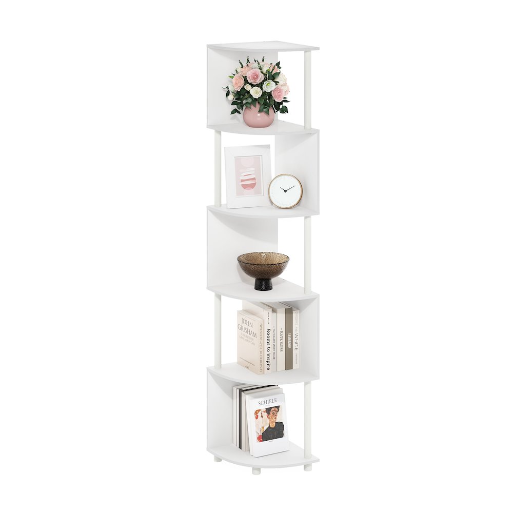 Econ 5-Tier Zigzag Corner Shelf Bookcase, Bookshelf, White/White. Picture 5