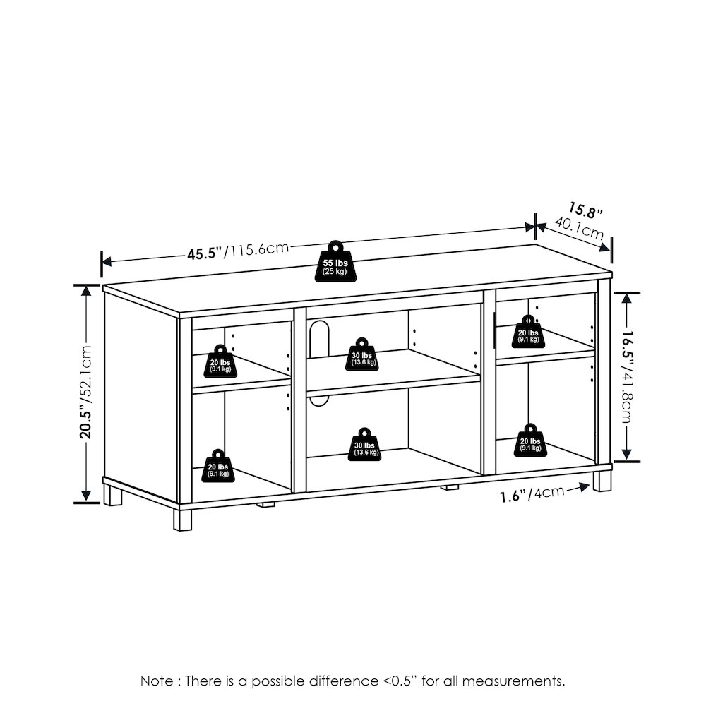 Classic TV Stand with Shelves for TV up to 55 Inch, Americano. Picture 2