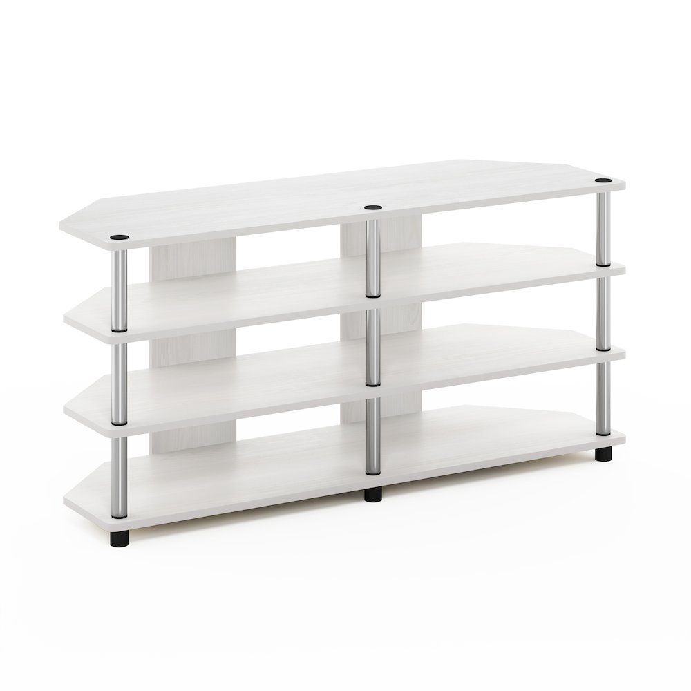 Easy Assembly 4-Tier Corner TV Stand for TV up to 55-Inch, White Oak. Picture 1