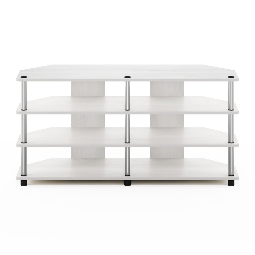 Easy Assembly 4-Tier Corner TV Stand for TV up to 55-Inch, White Oak. Picture 3