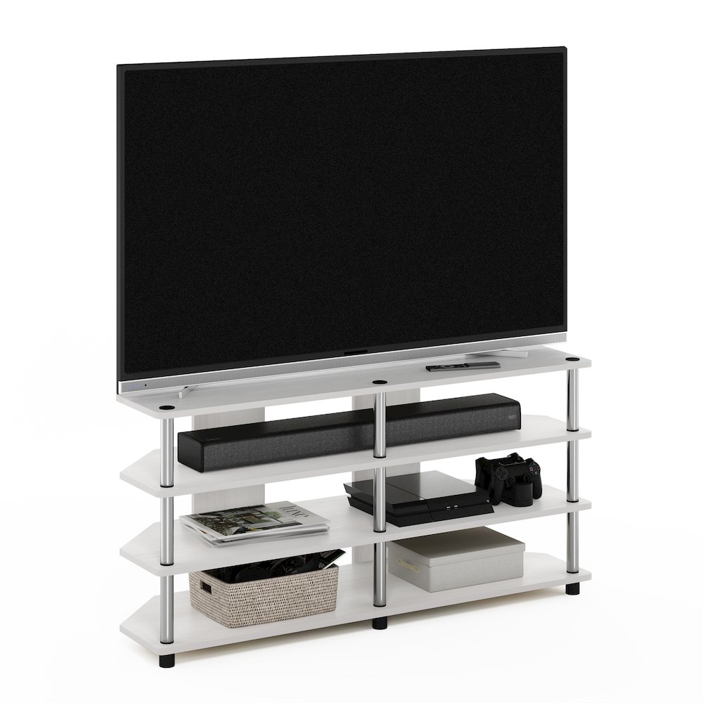Easy Assembly 4-Tier Corner TV Stand for TV up to 55-Inch, White Oak. Picture 4
