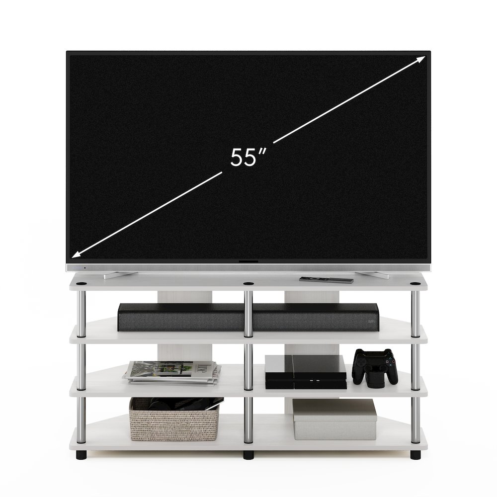 Easy Assembly 4-Tier Corner TV Stand for TV up to 55-Inch, White Oak. Picture 5