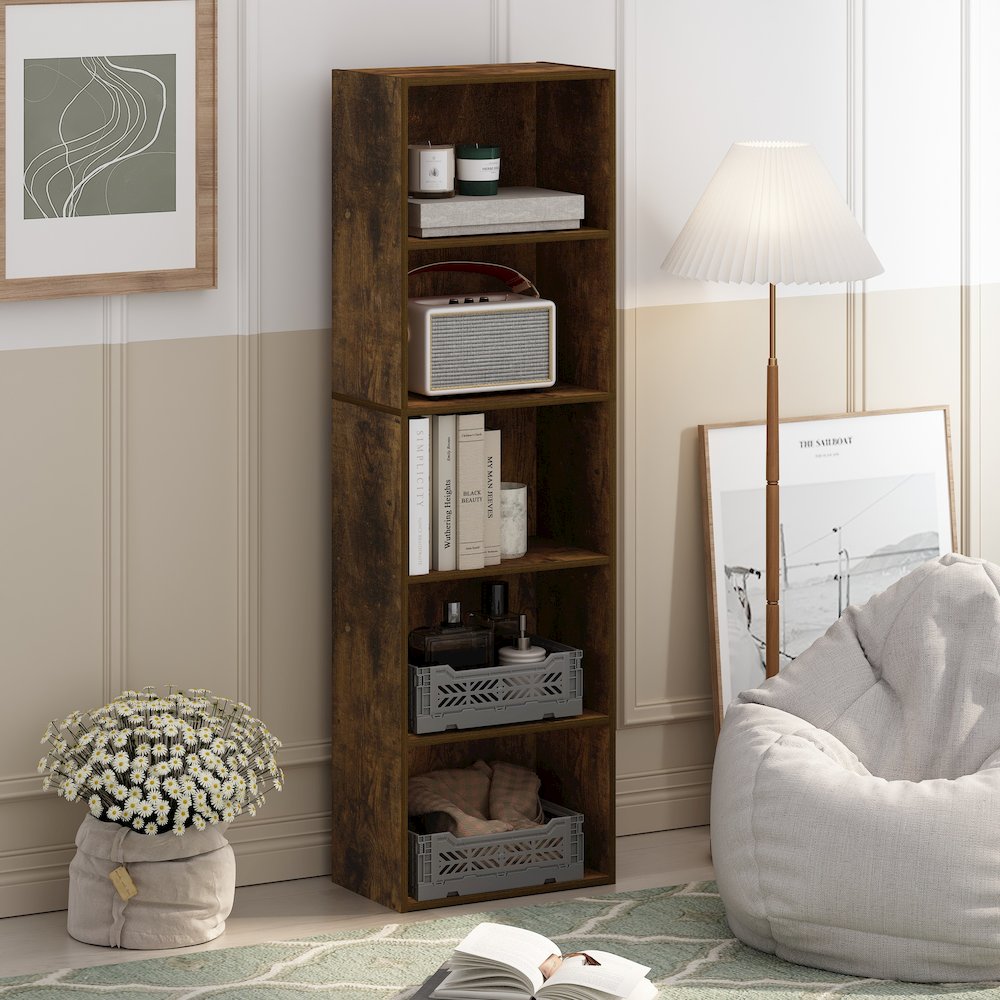 Luder 5-Tier Reversible Color Open Shelf Bookcase, Amber Pine. Picture 6