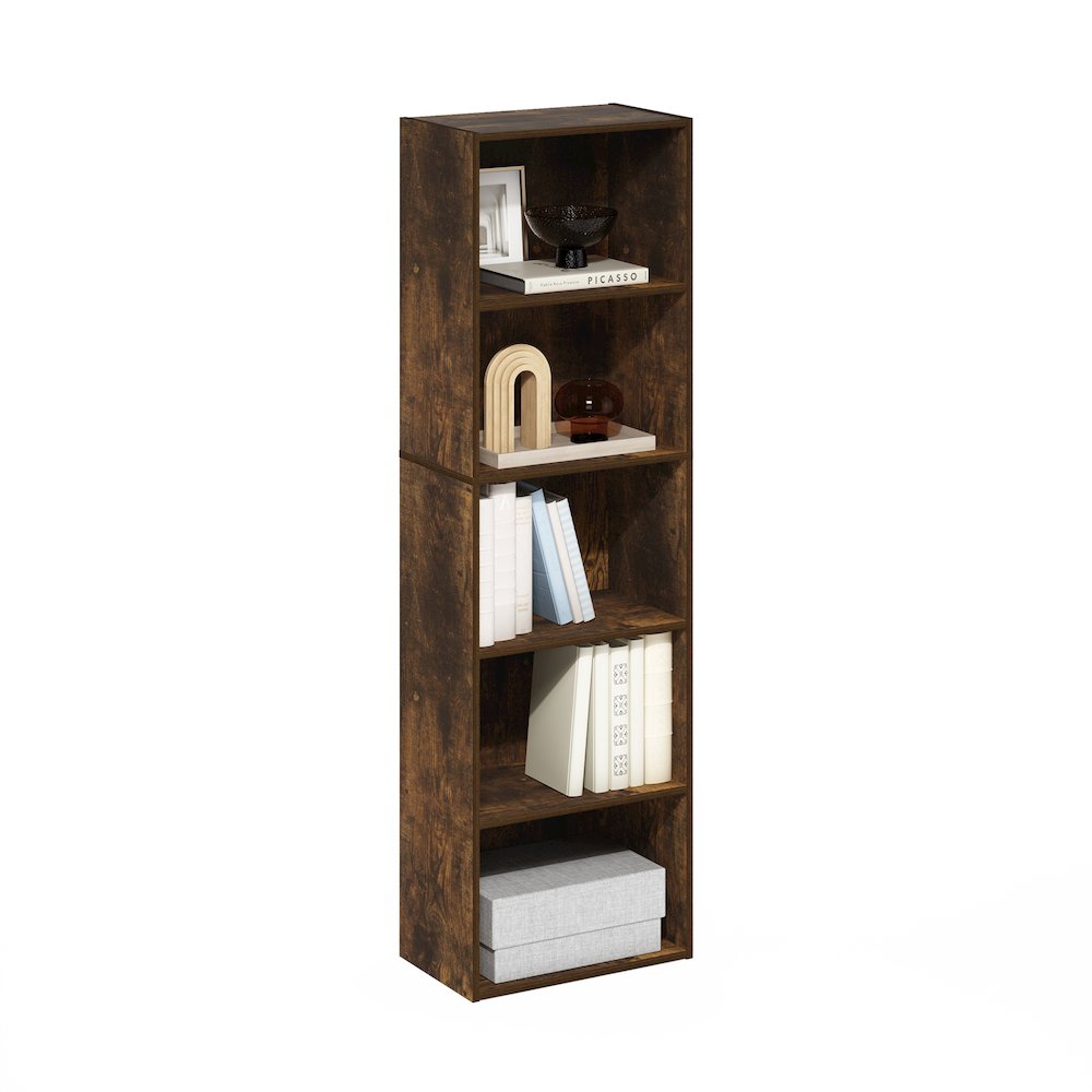 Luder 5-Tier Reversible Color Open Shelf Bookcase, Amber Pine. Picture 4
