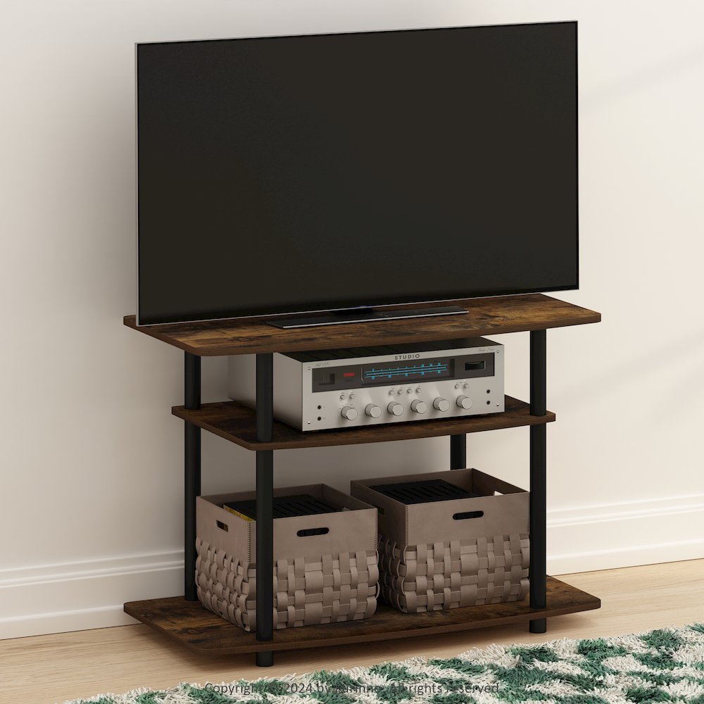Turn-N-Tube No Tools 3-Tier TV Stands, Amber Pine/Black. Picture 6