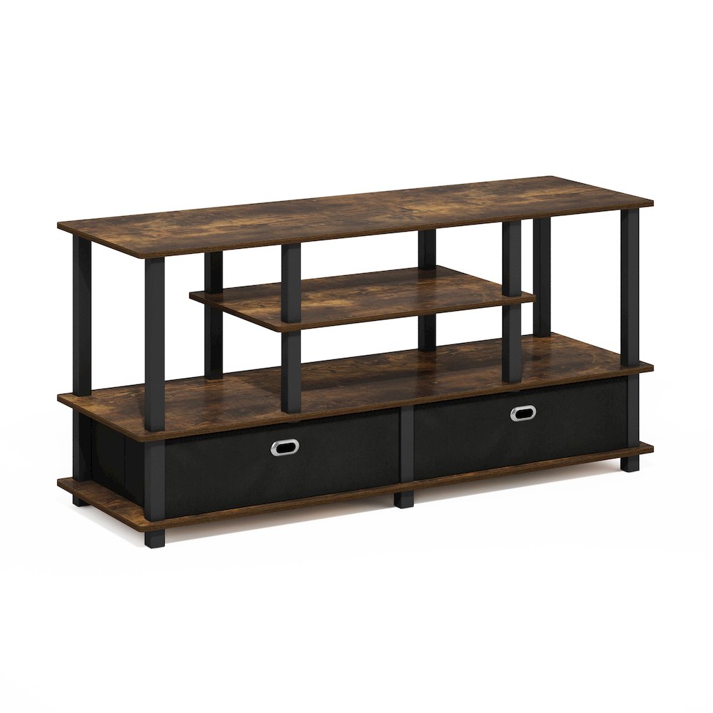 Large TV Stand for up to 55-Inch TV with Storage Bin, Amber Pine/Black/Black. Picture 1