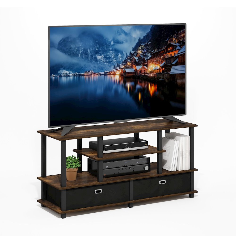 Large TV Stand for up to 55-Inch TV with Storage Bin, Amber Pine/Black/Black. Picture 4