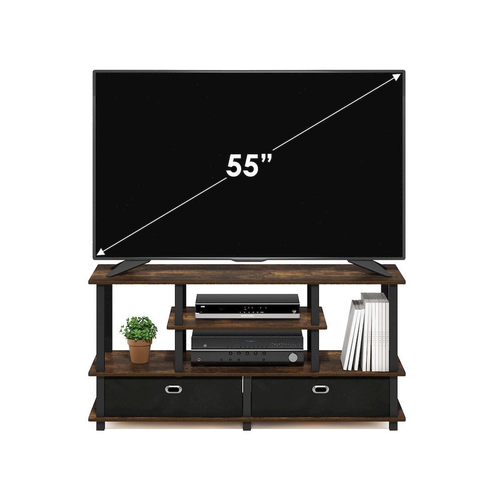 Large TV Stand for up to 55-Inch TV with Storage Bin, Amber Pine/Black/Black. Picture 5