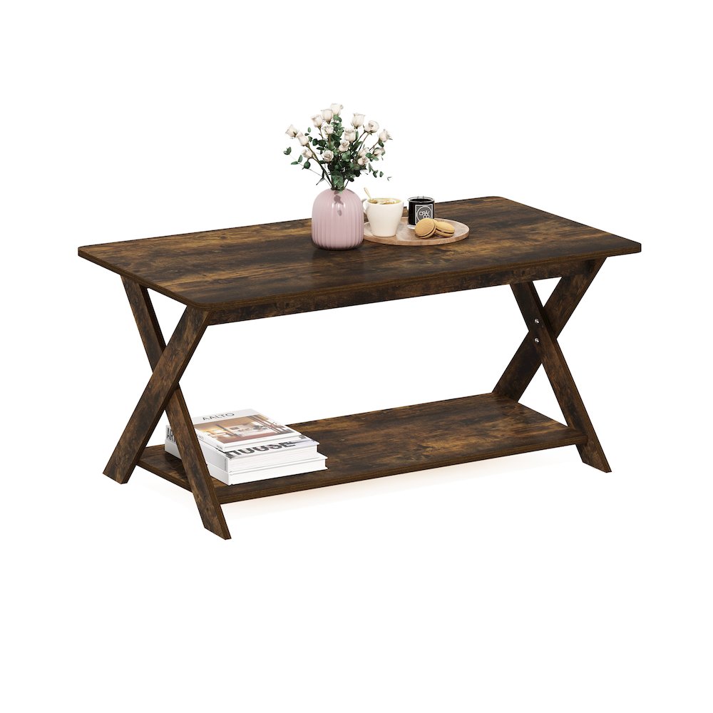 Modern Simplistic Criss-Crossed Coffee Table, Amber Pine. Picture 3