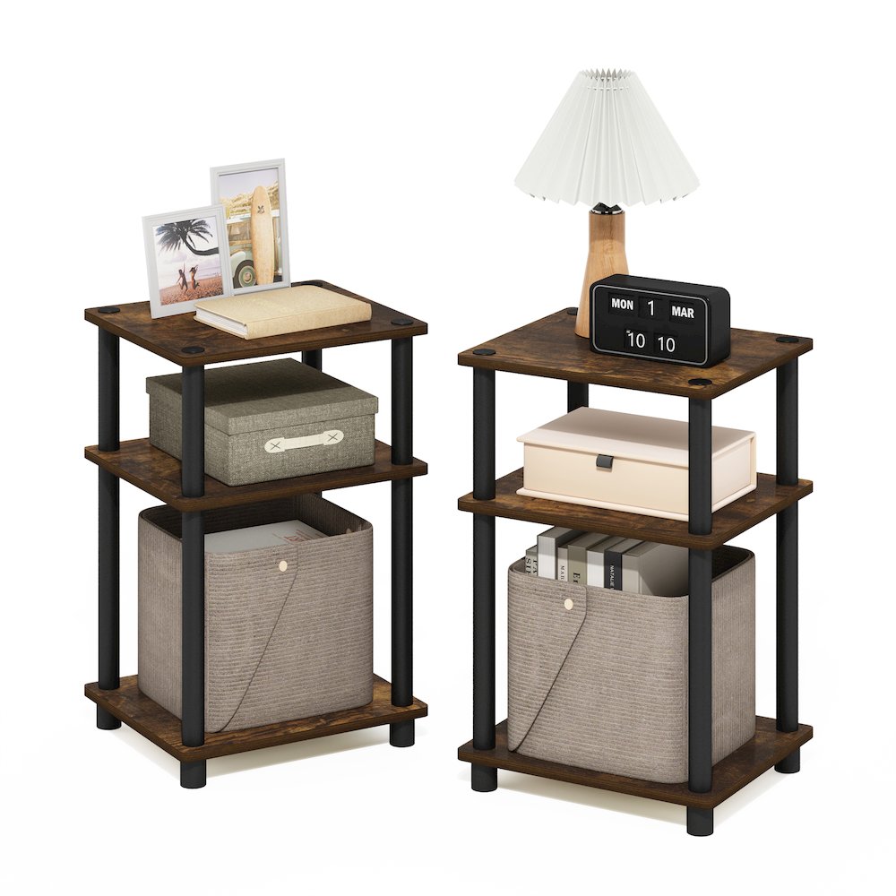Just 3-Tier Turn-N-Tube End Table, 2-Pack, Amber Pine/Black. Picture 4