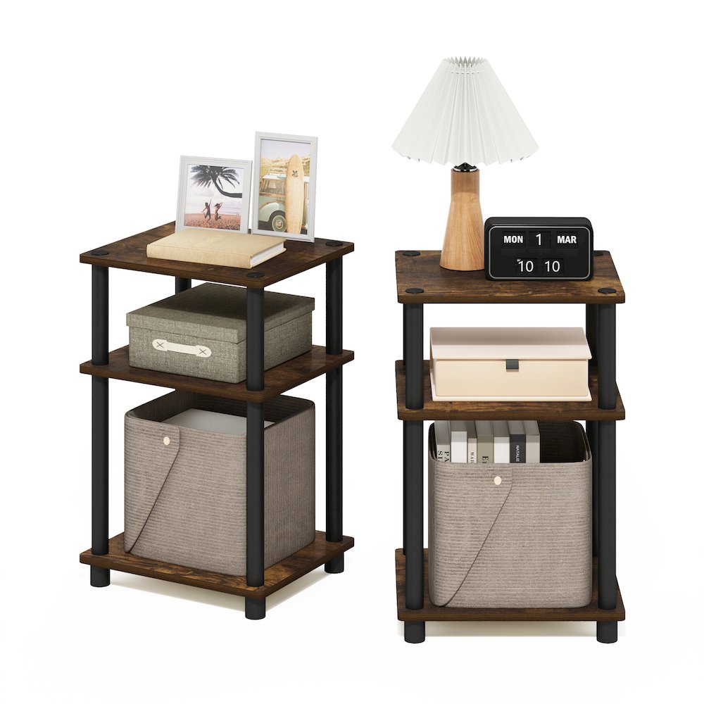 Just 3-Tier Turn-N-Tube End Table, 2-Pack, Amber Pine/Black. Picture 5