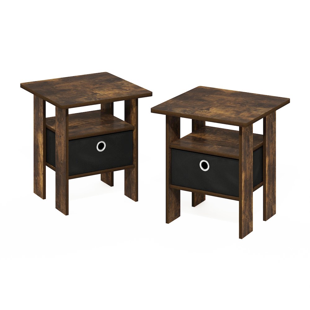 Andrey End Table Nightstand with Bin Drawer, Amber Pine/Black, Set of 2. Picture 1