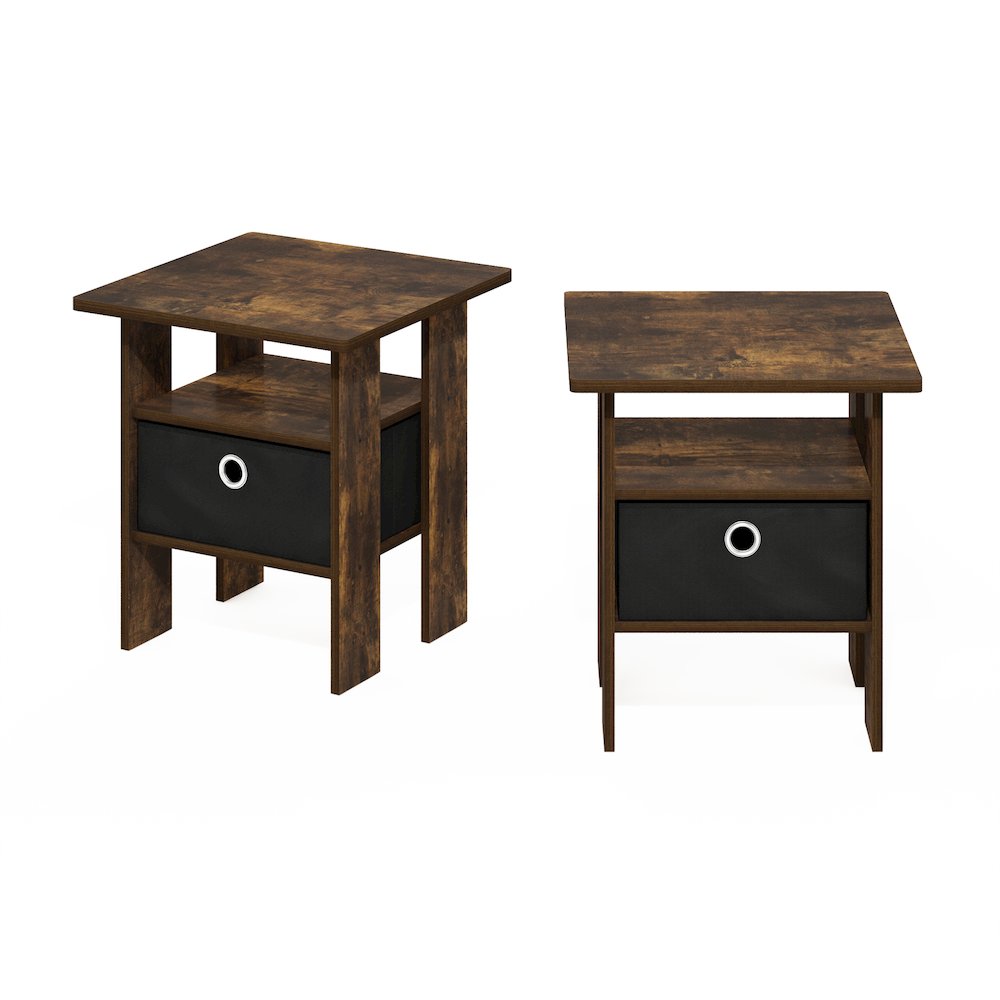 Andrey End Table Nightstand with Bin Drawer, Amber Pine/Black, Set of 2. Picture 3
