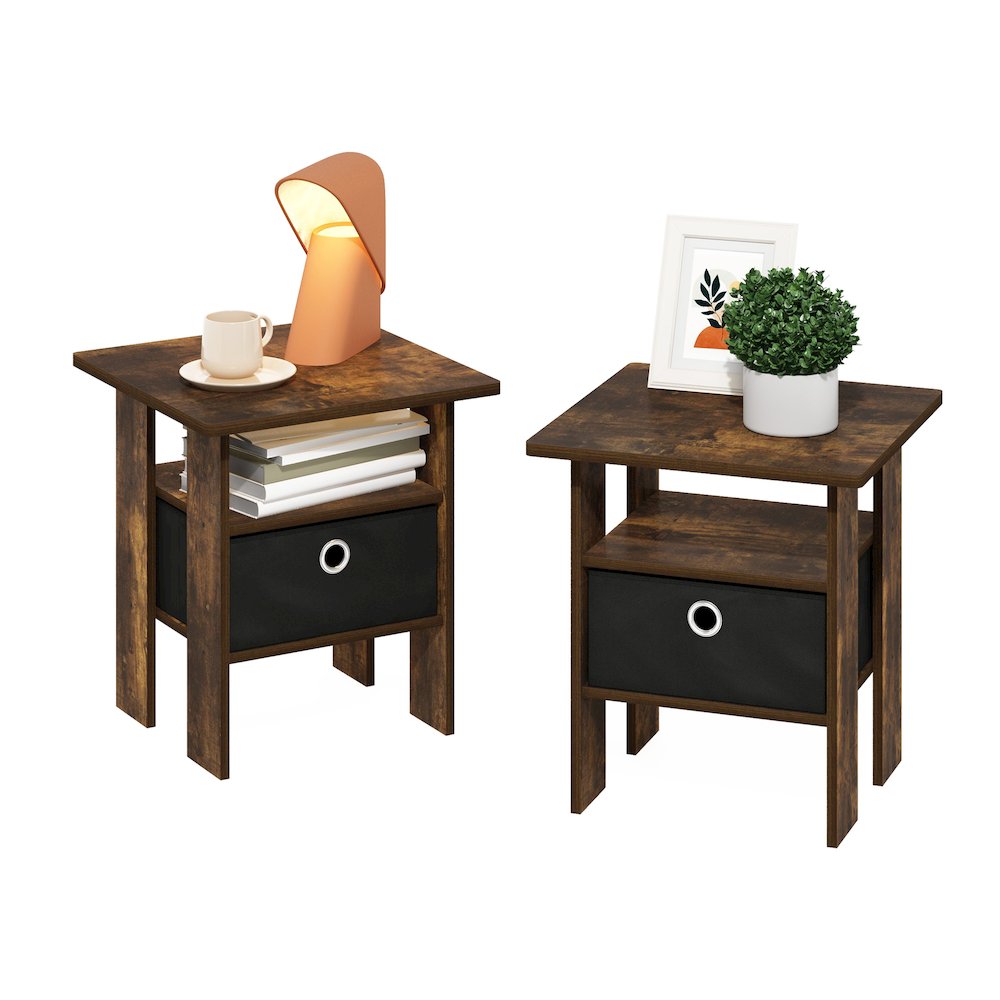 Andrey End Table Nightstand with Bin Drawer, Amber Pine/Black, Set of 2. Picture 4