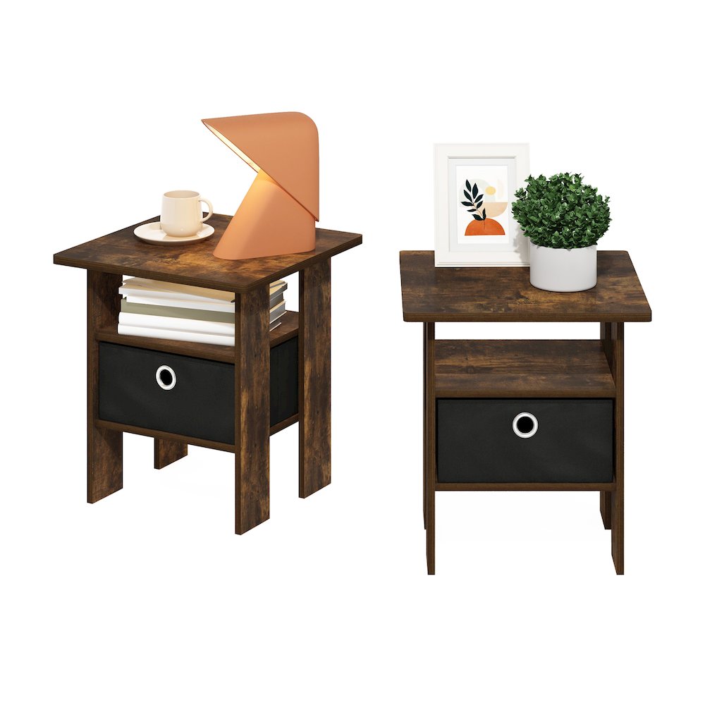 Andrey End Table Nightstand with Bin Drawer, Amber Pine/Black, Set of 2. Picture 5