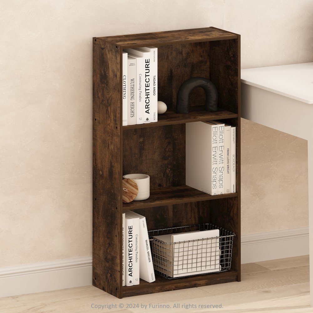 Basic 3-Tier Bookcase Storage Shelves, Amber Pine. Picture 6