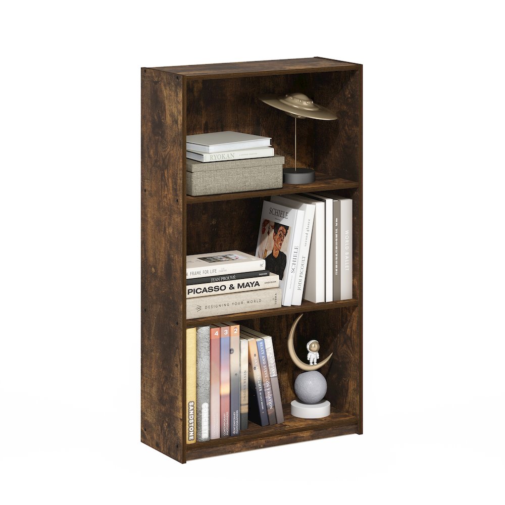 Basic 3-Tier Bookcase Storage Shelves, Amber Pine. Picture 4