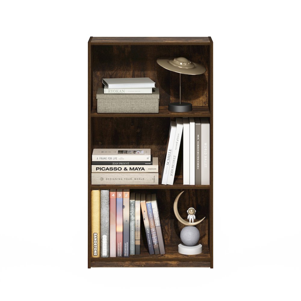 Basic 3-Tier Bookcase Storage Shelves, Amber Pine. Picture 5