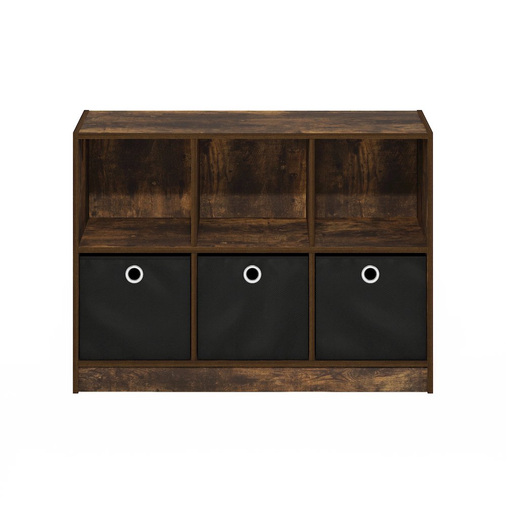 Basic 3x2 Bookcase Storage w/Bins, Amber Pine/Black. Picture 3