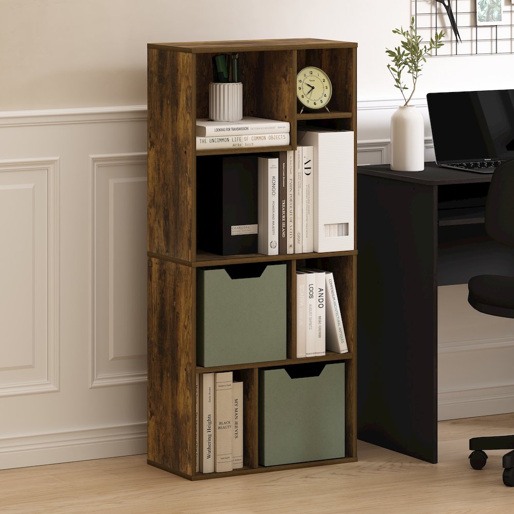 Daly 7-Cube Irregular Cubes Bookcase, Bookshelf, Storage Organizer, Amber Pine. Picture 6