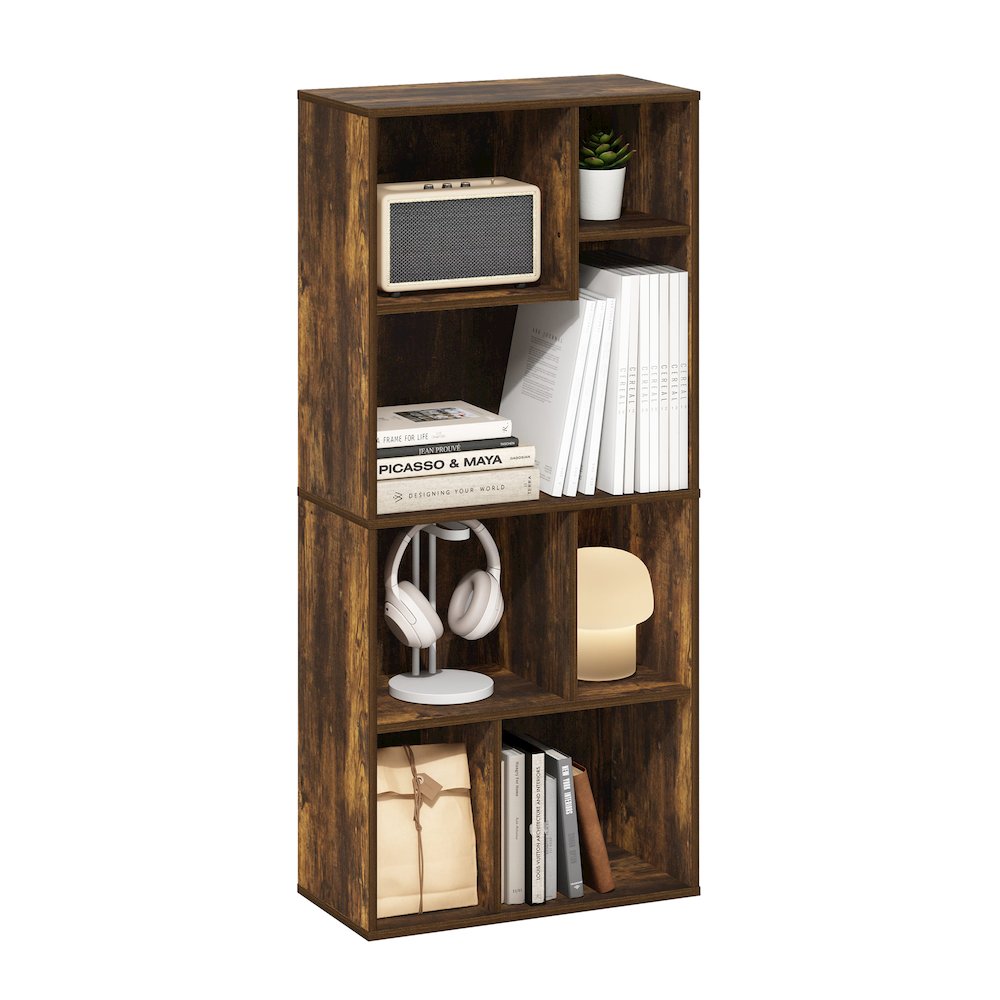 Daly 7-Cube Irregular Cubes Bookcase, Bookshelf, Storage Organizer, Amber Pine. Picture 4