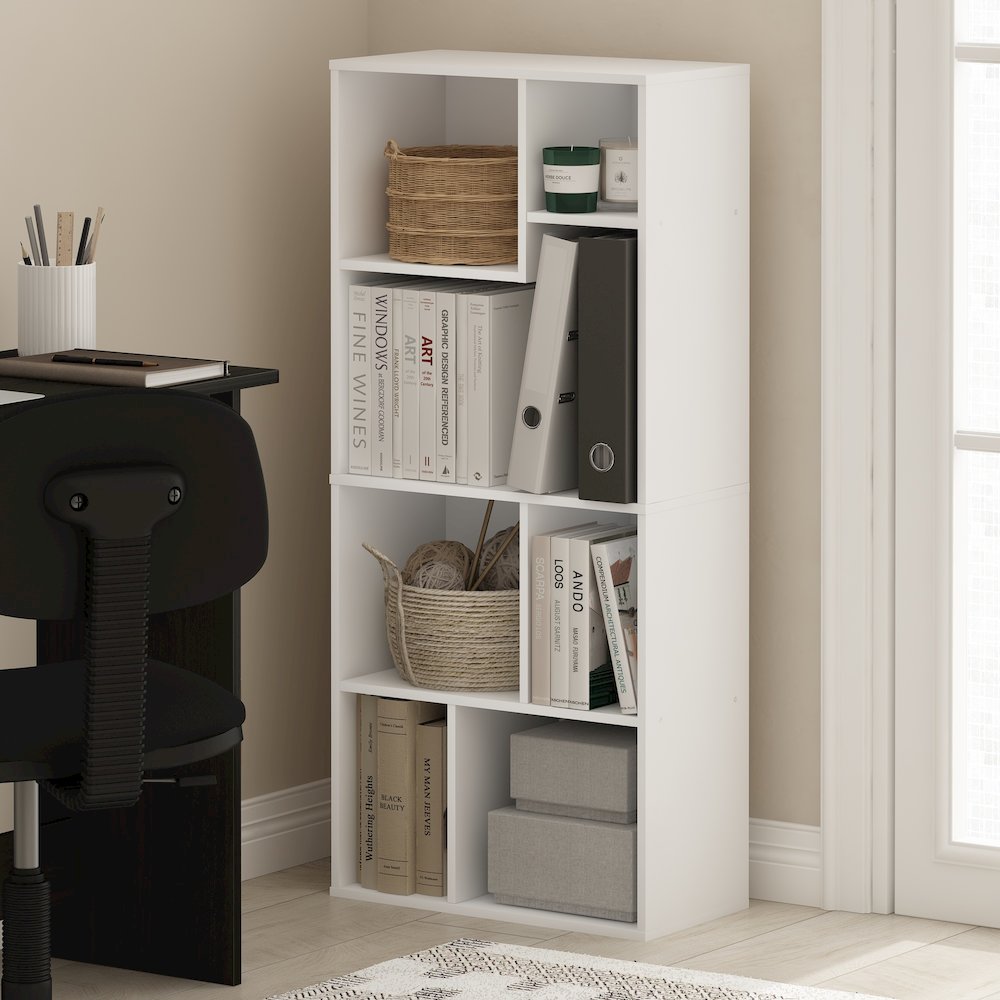 Daly 7-Cube Irregular Cubes Bookcase, Bookshelf, Storage Organizer, White. Picture 6